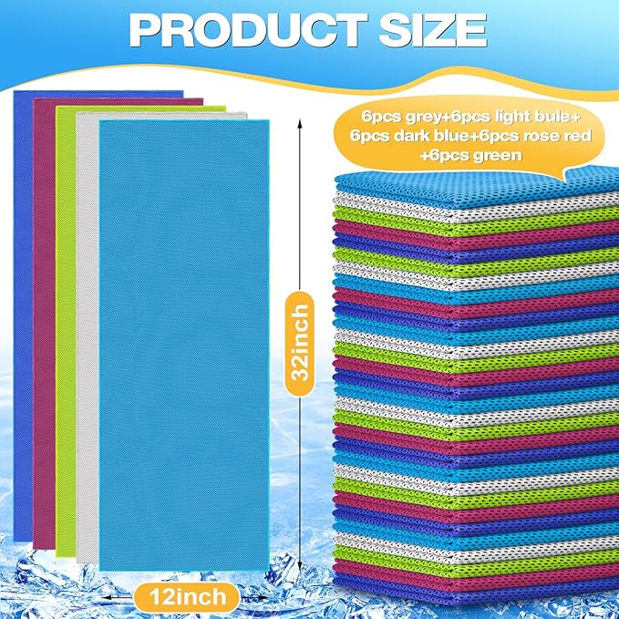 MENOLY 30 Packs Cooling Towels Bulk Cooling Towels for Neck and Face Gym Workout Cooling Neck Rags for Sports Yoga Soft Microfiber Breathable Sweat Rags for Hiking Running Fitness