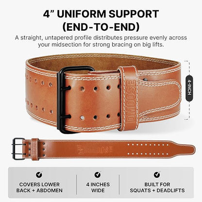 DMoose Fitness Weight Lifting Belt for Lower Back Support - 5mm Thick Genuine Leather Gym Belt for Squats, Deadlifts & Powerlifting - Double Prong Buckle with 10 Holes Adjustability for Men & Women