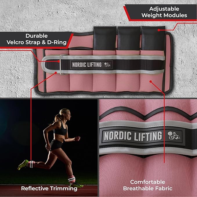Nordic Lifting Adjustable Ankle Weights for Women & Men – 1 Pair (2–10 lbs) Wrist, Arm & Leg Weights for Gym, Yoga & Home Workouts – Secure Fit Strap Design – Durable Fitness Training Equipment
