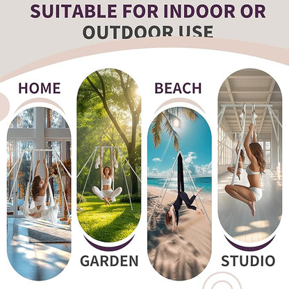 Kojem Aerial Silk Fabric Yoga Swing Kit For Fitness Yoga Inversions Flexibility Core Strength Dance White Nylon Fabric 6.6/13.1 Yards