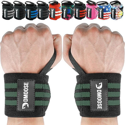 DMoose Fitness Wrist Wraps for Weightlifting 18" - Heavy Duty Gym Wrap with Hand Thumb Loop for Support & Pain Relief, USPA Approved Powerlifting, Weight Lifting Wrist Straps for Men & Women Work Out