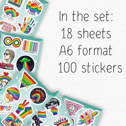 100Pcs Queer LGBTQ+ Stickers for Water Bottle, for Laptop - Queer Gifts, Party Supplies & Decorations -Trans, Gay Pride Stickers