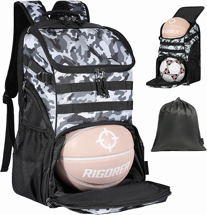 TRAILKICKER Basketball Bag Backpack with Ball Holder Multi-Sport Backpack for Soccer Volleyball Football Baseball Helmet