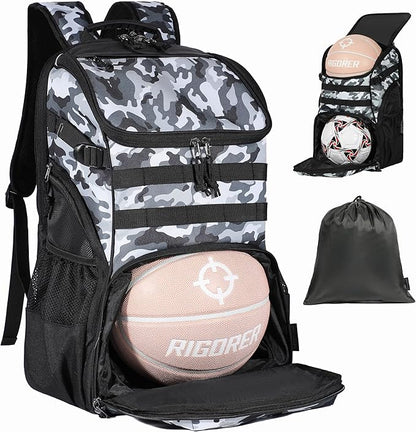 TRAILKICKER Basketball Bag Backpack with Ball Holder Multi-Sport Backpack for Soccer Volleyball Football Baseball Helmet