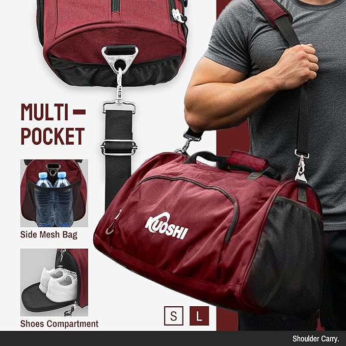 56L Gym Bag Sports Duffle Bag with Shoe Compartment & Wet Pocket, Carry-on Luggage Bag with Quick-Access Pouch, Weekender Overnight Travel Bag for Men & Women