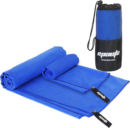 EPAuto 2-Pack Microfiber Quick Dry Towel Set - Lightweight, Super Absorbent & Compact Travel Towels (60"x30" & 24"x15") for Gym, Camping, Beach, Yoga & Backpacking, Blue