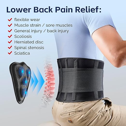 FEATOL Back Brace for Men Lower Back Pain Relief Lumbar Support Brace Waist Belt with Ergonomic 3D Silicone Pad for Heavy Lifting Work, Herniated Disc, Sciatica, S/M