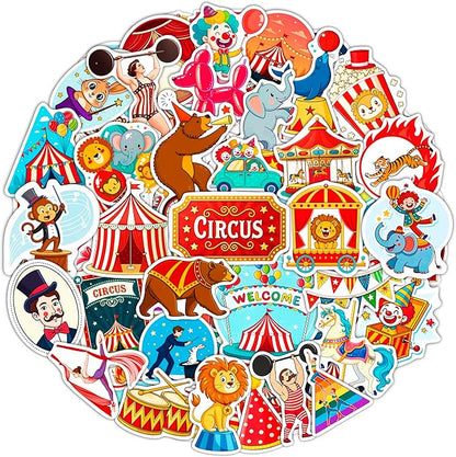 100Pcs Circus Stickers for Water Bottle, Laptops, for Scrapbooking - Сircus Theme Party Decor & Favors - Carnival, Clown Stickers - Gift for Women & Men
