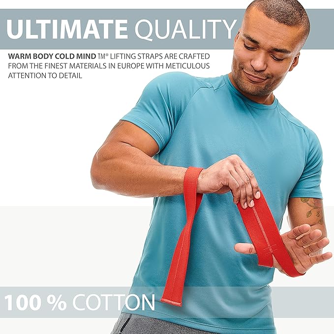 WARM BODY COLD MIND V1 Lifting Wrist Straps for Olympic Weightlifting - Rated at 660 lb - Hand Wraps for Powerlifting, Weight Lifting, Bodybuilding Functional/Cross Training, Deadlift Gym Bar, Cotton