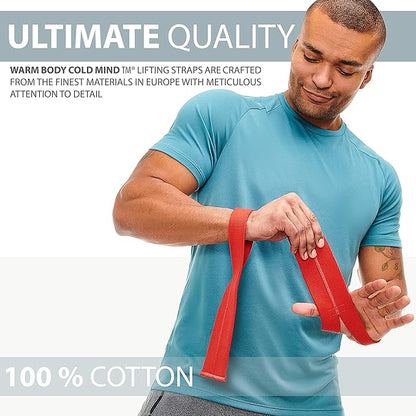 WARM BODY COLD MIND V1 Lifting Wrist Straps for Olympic Weightlifting - Rated at 660 lb - Hand Wraps for Powerlifting, Weight Lifting, Bodybuilding Functional/Cross Training, Deadlift Gym Bar, Cotton