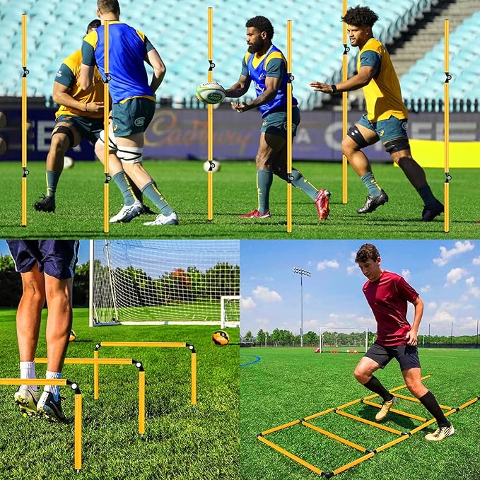 6PCS 5.4FT Agility Poles, Multifunctional Soccer Poles for Training, Adjustable Foldable into Speed Ladder Agility Hurdles, Plug-and-play Portable 3 in 1 Football Training Equipment for Adult Youth