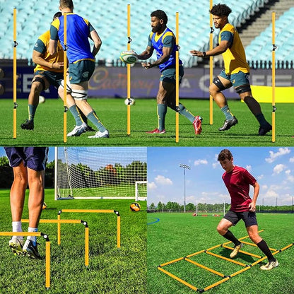 6PCS 5.4FT Agility Poles, Multifunctional Soccer Poles for Training, Adjustable Foldable into Speed Ladder Agility Hurdles, Plug-and-play Portable 3 in 1 Football Training Equipment for Adult Youth
