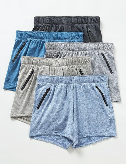 Liberty Imports 1 or 5 Pack Womens Lounge Workout Shorts with Zipper Pockets 5" Inseam Lightweight Athletic Casual Shorts