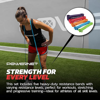 PowerNet Resistance Bands, Heavy Duty & Regular Resistance Color-Coded Exercise Bands, Workout Equipment for Home Gym, Progressive Elastic Bands for Stretching & Training, Regular, Heavy-Duty or Combo