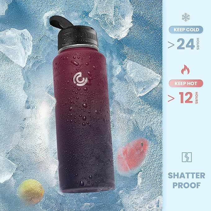 COKTIK 40oz Sports Water Bottle, Stainless Steel Water Bottle for Insulated, Reusable Travel Bottle, With Straw, With Handle Grip for Easy Carrying, Suitable for Cycling, Outdoor Vacations(Midnight)
