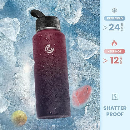 COKTIK 40oz Sports Water Bottle, Stainless Steel Water Bottle for Insulated, Reusable Travel Bottle, With Straw, With Handle Grip for Easy Carrying, Suitable for Cycling, Outdoor Vacations(Midnight)