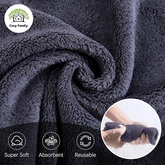 Cosy Family 24 Pack Soft Washcloths Set - 12 x 12 inches, Quick Drying - Highly Absorbent Coral Velvet Fingertip Towel Bathroom Wash Clothes for Bath, Spa, Facial, Kitchen - Dark Grey