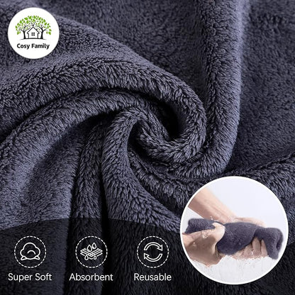 Cosy Family 24 Pack Soft Washcloths Set - 12 x 12 inches, Quick Drying - Highly Absorbent Coral Velvet Fingertip Towel Bathroom Wash Clothes for Bath, Spa, Facial, Kitchen - Dark Grey