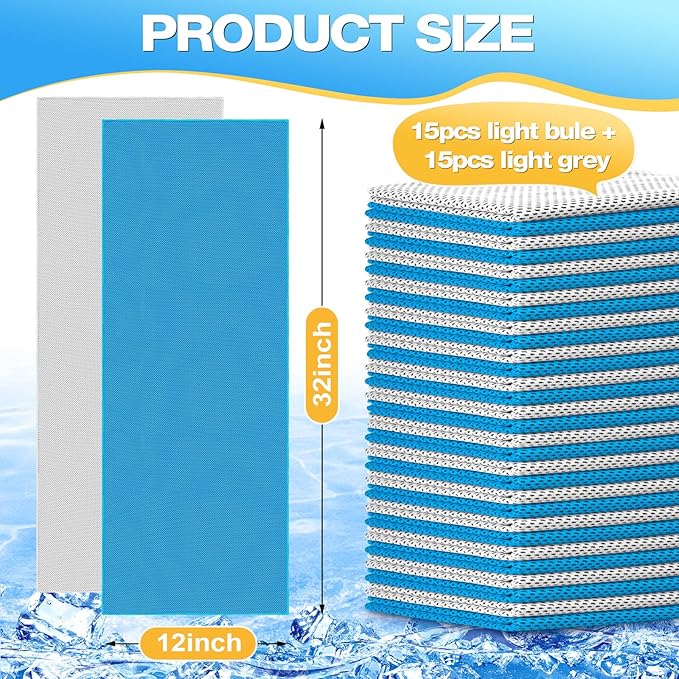 MENOLY 30 Packs Cooling Towels Bulk Cooling Towels for Neck and Face Gym Workout Cooling Neck Rags for Sports Yoga Soft Microfiber Breathable Sweat Rags for Hiking Running Fitness