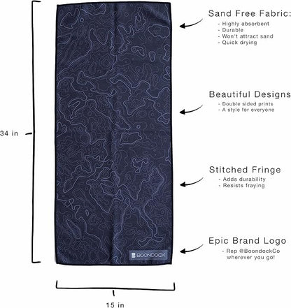 Boondock Co | Premium Microfiber Hand Towel | for Gym, Yoga, Travel, Workout, Backpacking, Beach — Highly Absorbent Quick Dry and Sand Free Fabric (Overland)
