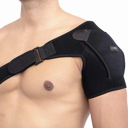 Copper Compression Recovery Shoulder Brace - Immobilizer for Torn Rotator Cuff, AC Joint Pain Relief, Dislocation, Arm Stability, Injuries, Tears - Adjustable Fits Men, Women - Black Plus Size - L/XL