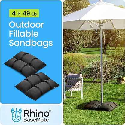 Rhino BaseMate Umbrella Base Weights 6-Pack – Fillable Sand Bags for Umbrella Base & Patio Stand | Durable Weatherproof Sandbag Weights for Outdoor Umbrellas, Arched Design, Holds Up to 49 lbs Each