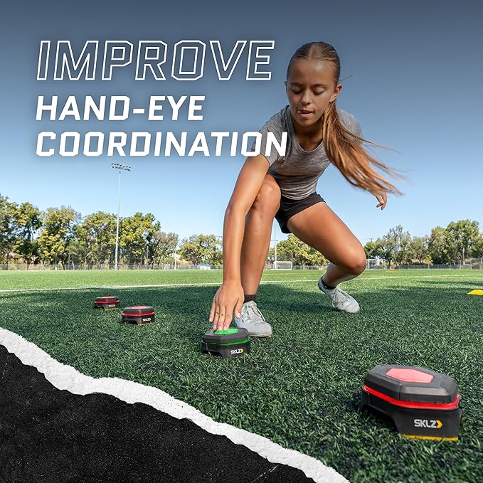 SKLZ Reactive Flash LED Training Pods – Reaction Time, Agility, and Cognitive Training Tool with 4 Games – Multi-Directional Activation, Durable Design for Speed and Hand-Eye Coordination