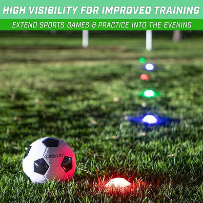 GoSports Modern Light Up Cones - Cycle Between 4 LED Colors for Sports, Traffic Safety, and Glow in The Dark Games - 6 Pack