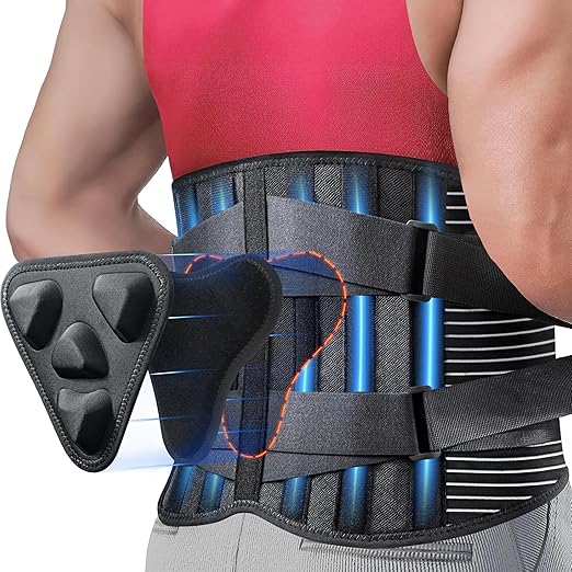 Work Back Brace for Men Women - Adjustable Lower Back Support Belt with Removable 3D Pad and 7 Stays, Breathable Lumbar Support Brace for Posture Heavy Lifting Sciatica Herniated Disc (Large)