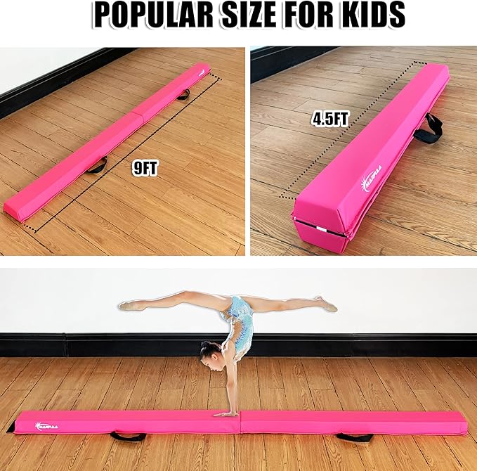 MARFULA 6 FT / 8 FT / 9 FT / 10 FT Folding Gymnastic Balance Beam for Kids with Carry Bag for Home and Club Use