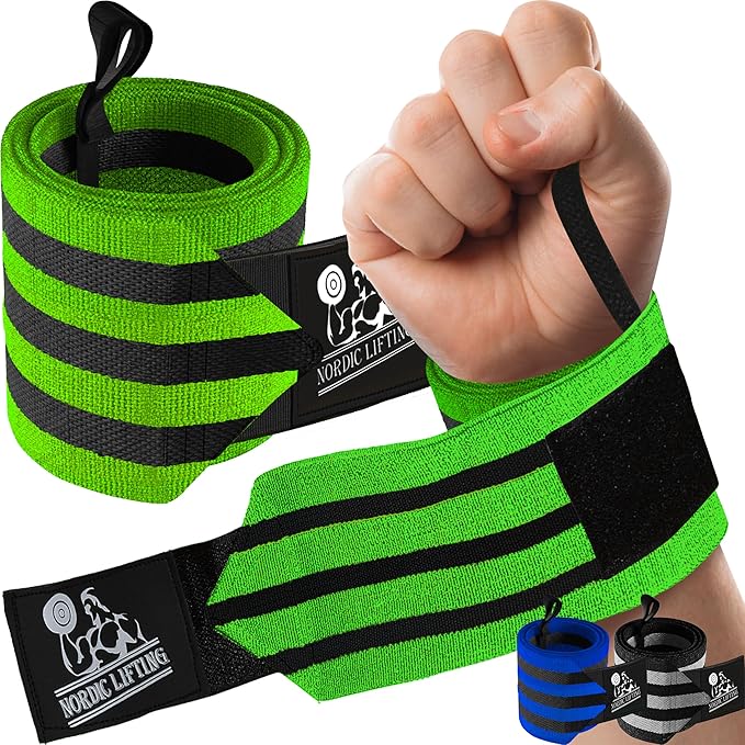 Nordic Lifting Wrist Wraps Super Heavy Duty (1 Pair/2 Wraps) 24" Support for Weight Lifting | Powerlifting | Gym | Cross Training- Weightlifting Thumb Loop - Men & Women