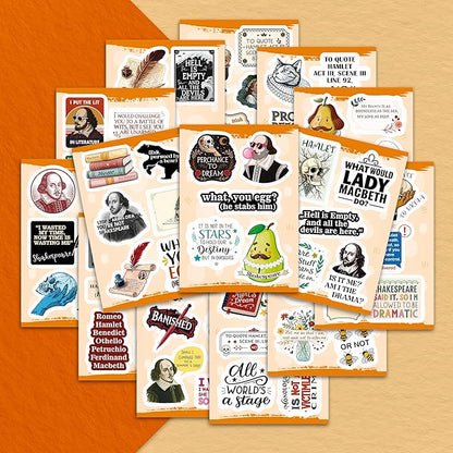 100Pcs Shakespeare Stickers Vinyl for Water Bottles, Literature Stickers Bulk - Shakespeare Gifts - Poetry Party Supplies - Gift for Women & Men