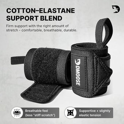 DMoose Fitness Wrist Wraps for Weightlifting 18" - Heavy Duty Gym Wrap with Hand Thumb Loop for Support & Pain Relief, USPA Approved Powerlifting, Weight Lifting Wrist Straps for Men & Women Work Out