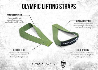 Gymreapers Olympic Lifting Straps for Weightlifting, Snatch, Clean, Powerlifting, Strongman, Deadlifts - Durable Cotton with Reinforced Stitching (Pair)