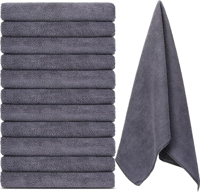 Handepo 12 Pcs Microfiber Workout Gym Towels, 360 GSM 12x30 Inch Fast Drying Yoga Towels for Sweat, Soft Gym Towel for Men Women Travel Sports(Gray)