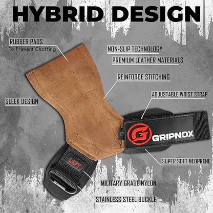 Premium Weight Lifting Grips & Straps for Deadlifts & Powerlifting – Anti-Slip Leather and Rubber Grip with Padded Wrist Wrap Support –
