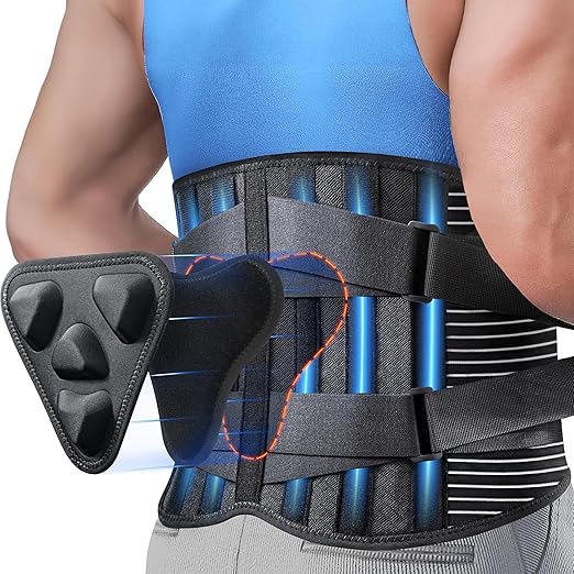 Work Back Brace for Men Women - Adjustable Lower Back Support Belt with Removable 3D Pad and 7 Stays, Breathable Lumbar Support Brace for Posture Heavy Lifting Sciatica Herniated Disc (Small)