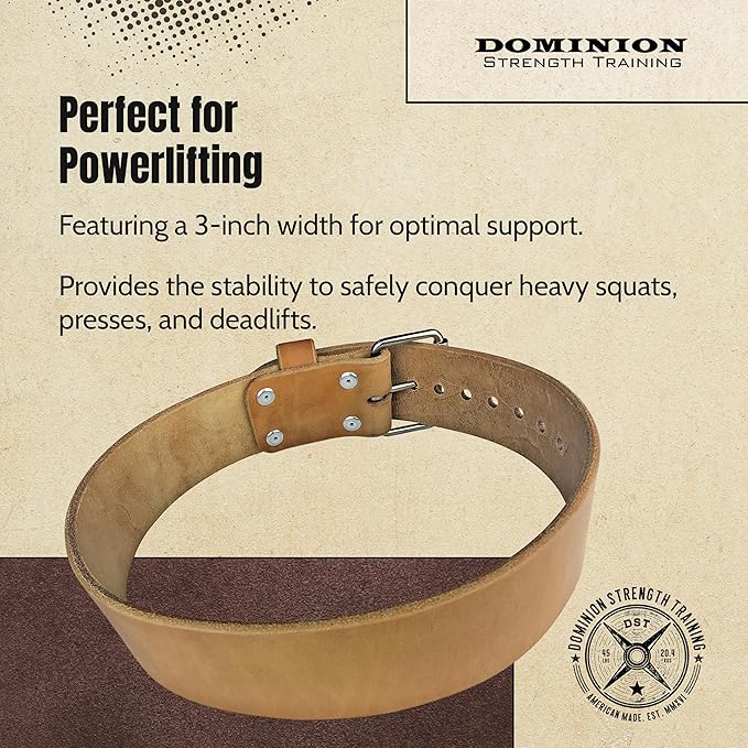 Leather Weight Lifting Belt - Hand Crafted In USA – Starting Strength - Powerlifting Support - Single Ply - 3-Inch Wide, 6mm Thick - Stainless Steel Roller Buckle