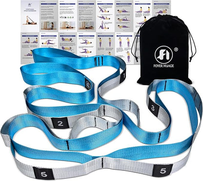 Stretch Bands for Exercise, Non Elastic Yoga Stretching Strap with Loops, 3.8cm x 2.45m, Stretching Bands for Physical Therapy, Yoga, Pilates, Dance, Gymnastics Exercise