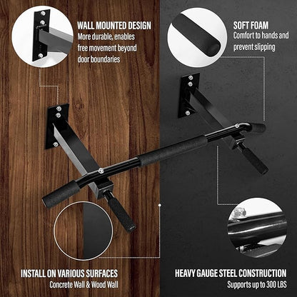 Yes4All Pull Up Bar Wall Mounted - Multifunctional Wall Mounted Pull Up Bar for Home Gym Workout Strength Training Equipment
