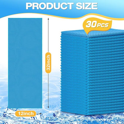 MENOLY 30 Packs Cooling Towels Bulk Cooling Towels for Neck and Face Gym Workout Cooling Neck Rags for Sports Yoga Soft Microfiber Breathable Sweat Rags for Hiking Running Fitness-Blue