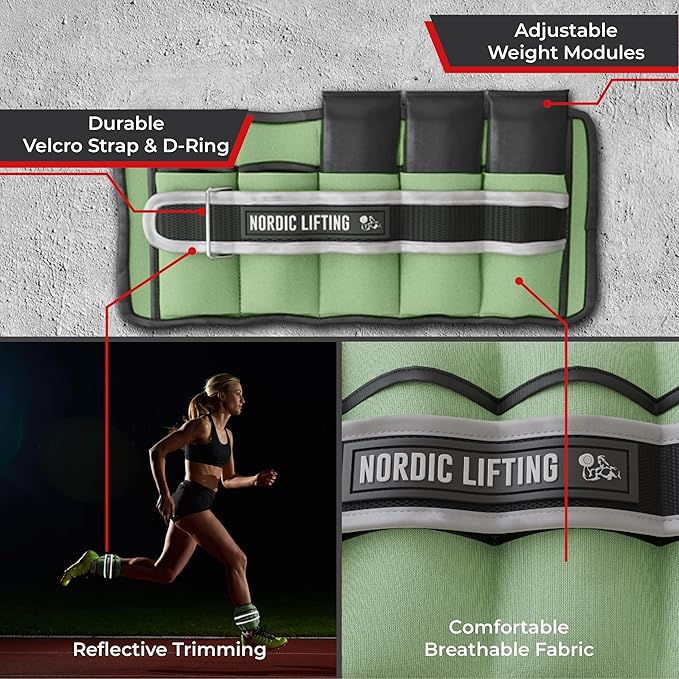 Nordic Lifting Adjustable Ankle Weights for Women & Men – 1 Pair (2–10 lbs) Wrist, Arm & Leg Weights for Gym, Yoga & Home Workouts – Secure Fit Strap Design – Durable Fitness Training Equipment