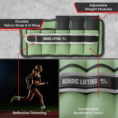 Nordic Lifting Adjustable Ankle Weights for Women & Men – 1 Pair (2–10 lbs) Wrist, Arm & Leg Weights for Gym, Yoga & Home Workouts – Secure Fit Strap Design – Durable Fitness Training Equipment