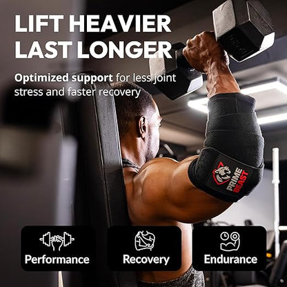 Elbow Wraps for Weightlifting - 40” 45” 50” Compression Strap & Sleeve Design for Bench Press and Fitness Training (1 Pair, Small)
