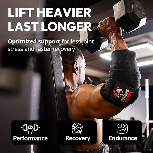 Elbow Wraps for Weightlifting - 40” 45” 50” Compression Strap & Sleeve Design for Bench Press and Fitness Training (1 Pair, Large)