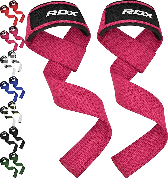 RDX Lifting Straps for Weightlifting –100% Cotton Heavy Duty Gym Wrist Strap with 5MM Neoprene Padding, 60CM Anti-Slip Hand Grip Wraps for Deadlifts Powerlifting Workouts Strength Training, Men Women