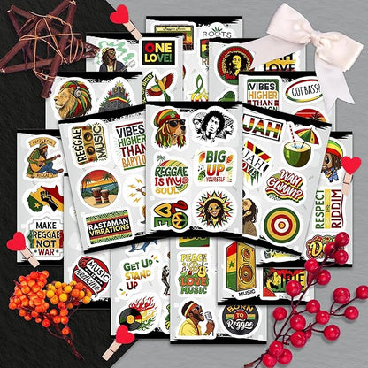 100Pcs Reggae Stickers and Decals for Adults for Water Bottle & Laptops - Rasta Stickers, Jamaica Band Decals - Bob the King of Reggae Gifts for Men & Women
