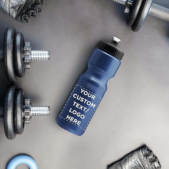 DISCOUNT PROMOS 28 oz. Custom Push Cap Plastic Water Bottles Set of 10/50/100, Personalized Bulk Pack - Perfect for Gym, Hiking, Camping, Outdoor Sports - Navy Blue