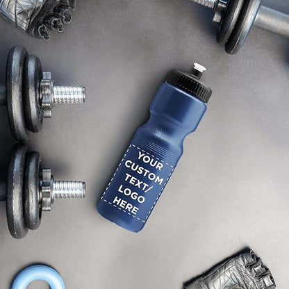 DISCOUNT PROMOS 28 oz. Custom Push Cap Plastic Water Bottles Set of 10/50/100, Personalized Bulk Pack - Perfect for Gym, Hiking, Camping, Outdoor Sports - Navy Blue