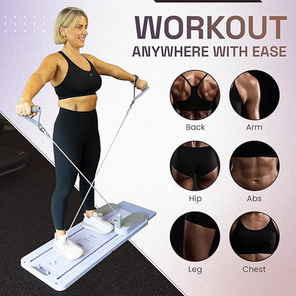 Premium Pilates Reformer Board – Foldable Portable Pilates Machine with Push-Up Bars, Pilates Bar & Resistance Bands for Full-Body Home Workout, Core Strength & Travel Fitness